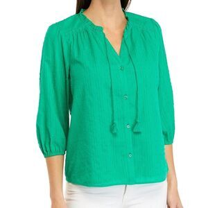 Crown & Ivy Green Peasant Ruffle Top 2X